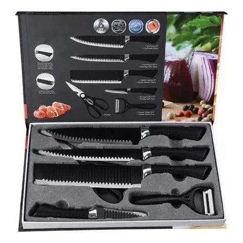 Cuchillos De Cocina Profesionales De Acero Kit 6 Piezas Color Negro