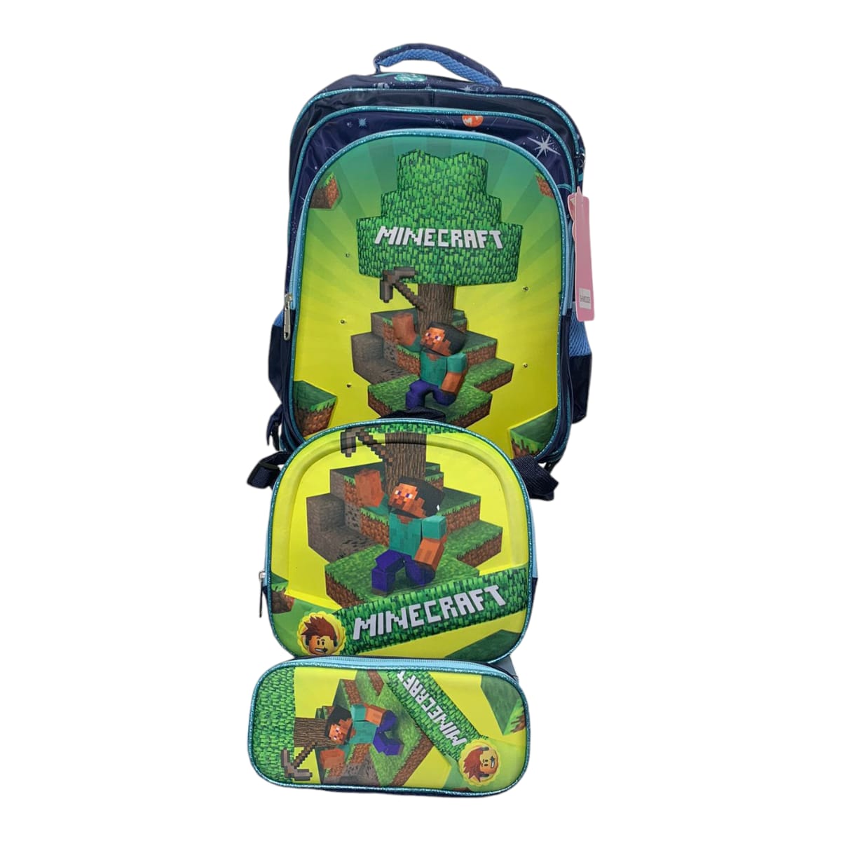 Mochila Escolar Lapicera Lonchera Térmica 3piezas Mochilas Para Niños Primaria Con Gran Capacidad Dibujo 3D Minecraft