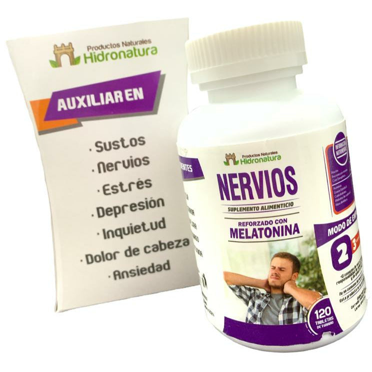 Nervios Suplemento Alimenticio Reforzado Con Melatonina 120 tabletas de 1 gramo